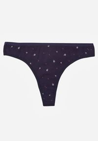 Born2be - Granatowe Majtki Stringi z Bawełną w Kwiaty Calylia. Kolor: niebieski. Materiał: bawełna. Wzór: kwiaty #1