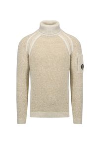 CP Company - Sweter z golfem C.P. Company KNITWEAR TURTLE NECK. Okazja: na co dzień. Typ kołnierza: golf. Kolor: beżowy. Materiał: tkanina, prążkowany. Długość rękawa: raglanowy rękaw. Wzór: aplikacja. Styl: casual #1