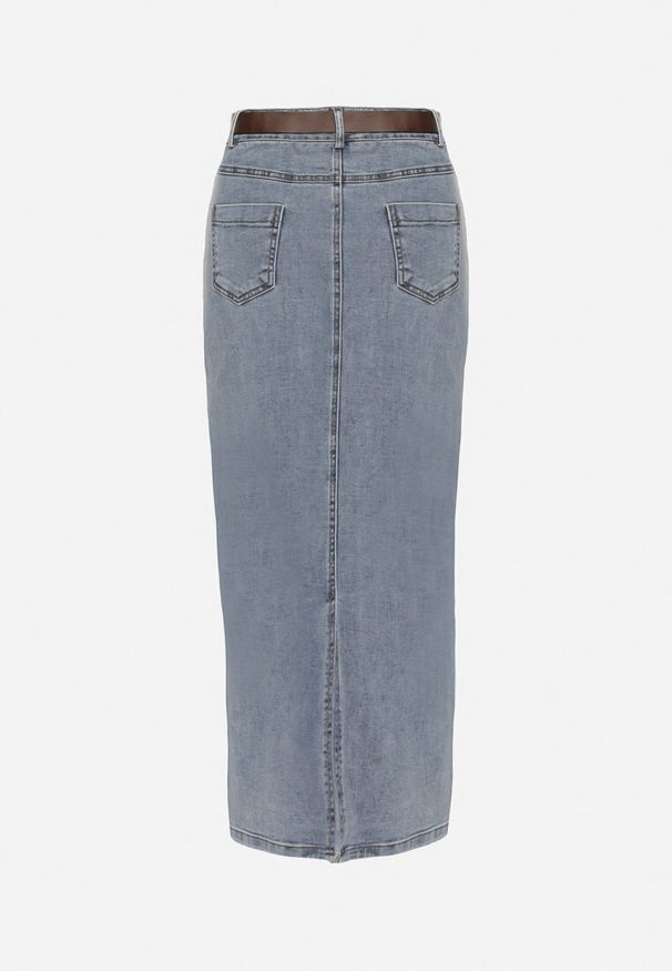 Born2be - Niebieska Spódnica Jeansowa o Ołówkowym Kroju z Dodatkowym Paskiem Inelira. Okazja: na co dzień. Kolor: niebieski. Materiał: jeans. Styl: casual