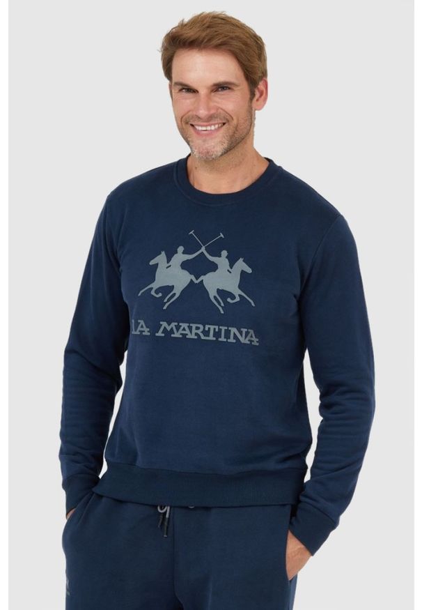 La Martina - LA MARTINA Granatowa bluza męska z szarym logo, Rozmiar XL. Kolor: niebieski
