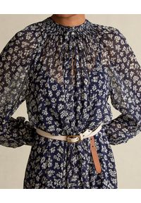 Ralph Lauren - RALPH LAUREN - Granatowa sukienka. Typ kołnierza: polo. Kolor: niebieski. Materiał: wiskoza, materiał. Długość rękawa: długi rękaw. Wzór: kwiaty, nadruk. Styl: elegancki #5