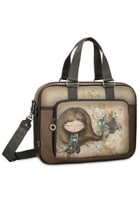 Brązowa Aktówka Anekke Elegancka Damska Torba Na Laptopa. Kolor: brązowy. Wzór: haft, napisy. Styl: elegancki #3