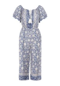Born2be - Niebieski Kombinezon Hesonia. Kolor: niebieski. Długość rękawa: krótki rękaw. Długość: krótkie. Wzór: aplikacja, kwiaty, ażurowy. Styl: boho, wakacyjny #5