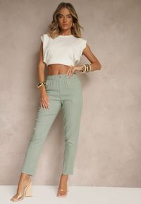 Renee - Zielone Casualowe Spodnie z Lnem z Gumką w Pasie Filanisse. Okazja: na co dzień. Kolor: zielony. Materiał: len. Styl: casual