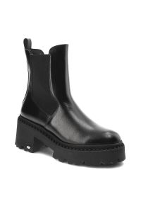 Czarne Botki Karino Wygodne Buty Damskie. Kolor: czarny. Materiał: skóra. Szerokość cholewki: normalna. Obcas: na obcasie. Styl: klasyczny. Wysokość obcasa: średni
