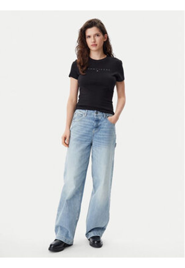 Tommy Jeans T-Shirt Tonal Linear DW0DW20315 Czarny Slim Fit. Kolor: czarny. Materiał: bawełna