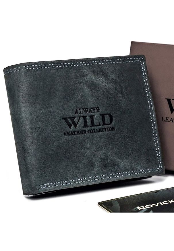 ALWAYS WILD - Skórzany portfel Always Wild N0035-CHM czarny. Kolor: czarny. Materiał: skóra