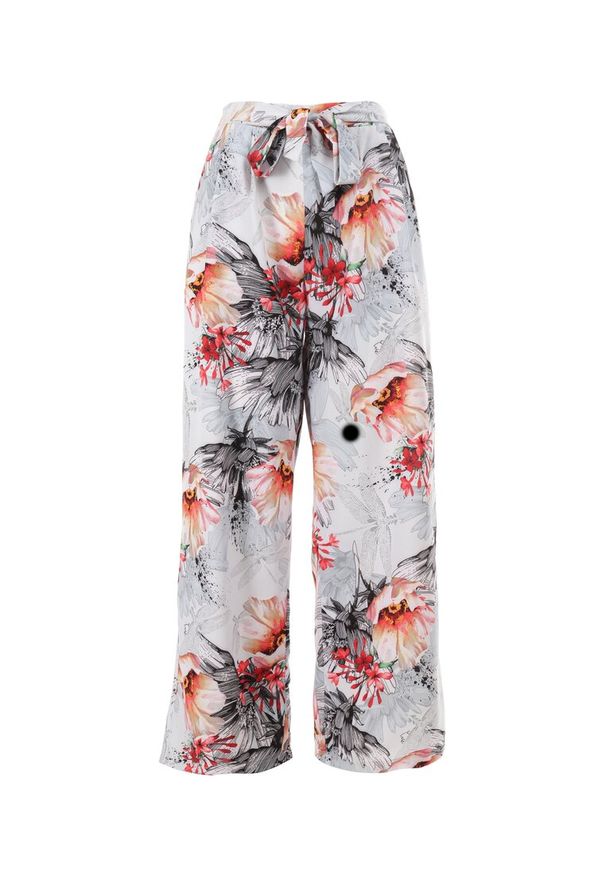 Born2be - Jasnoniebieskie Spodnie Demonia. Kolor: niebieski. Długość: długie. Wzór: kolorowy, kwiaty. Styl: wakacyjny