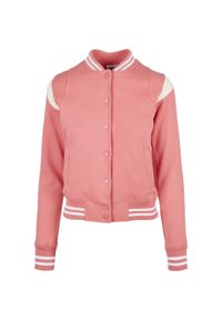 Kurtka damska typu teddy Urban Classics inset college. Kolor: różowy, wielokolorowy, biały #1