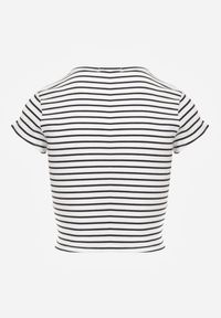 Born2be - Biały Bawełniany Krótki Prążkowany Top w Paski z Wycięciem przy Dekolcie Isereia. Okazja: na co dzień. Kolor: biały. Materiał: bawełna, prążkowany. Długość: krótkie. Wzór: paski. Styl: casual #3