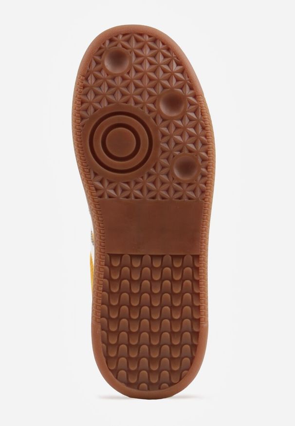 Renee - Żółte Sneakersy Skórzane w Stylu Tenisówek z Geometrycznym Wzorem Eshiryla. Okazja: na co dzień. Kolor: żółty. Materiał: skóra. Wzór: geometria