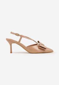 Born2be - Ciemnobeżowe Eleganckie Szpilki VICES z Ozdobną Kokardą Adrelena. Nosek buta: szpiczasty. Zapięcie: sprzączka. Kolor: beżowy. Wzór: aplikacja. Materiał: skóra, lakier. Sezon: lato. Obcas: na szpilce. Styl: elegancki. Wysokość obcasa: średni #5