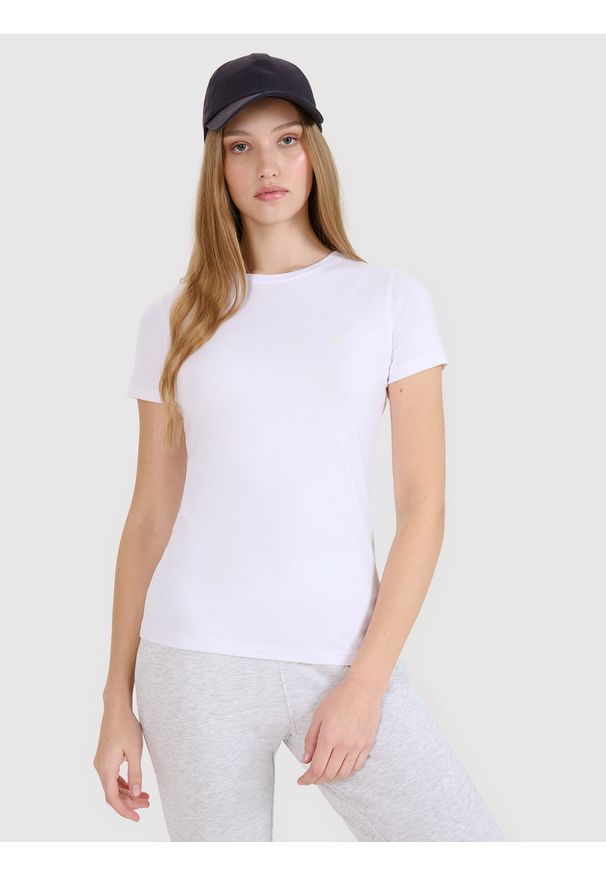 4f - 4F T-shirt slim gładki damski (2-pack) - multikolor XL. Okazja: na co dzień. Kolor: wielokolorowy. Materiał: dzianina, jersey, bawełna. Długość rękawa: krótki rękaw. Długość: krótkie. Wzór: gładki. Styl: casual, klasyczny, sportowy