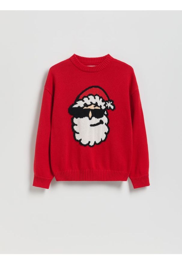 Reserved - Świąteczny sweter - czerwony. Kolor: czerwony. Materiał: dzianina, bawełna. Styl: wizytowy