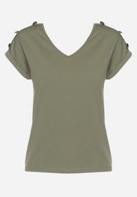 Born2be - Zielony T-shirt Violante. Kolor: zielony. Materiał: dzianina, jersey, elastan, bawełna. Długość: krótkie #5