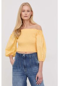 Patrizia Pepe bluzka bawełniana damska kolor żółty gładka. Kolor: żółty. Materiał: bawełna. Długość rękawa: krótki rękaw. Długość: krótkie. Wzór: gładki #4