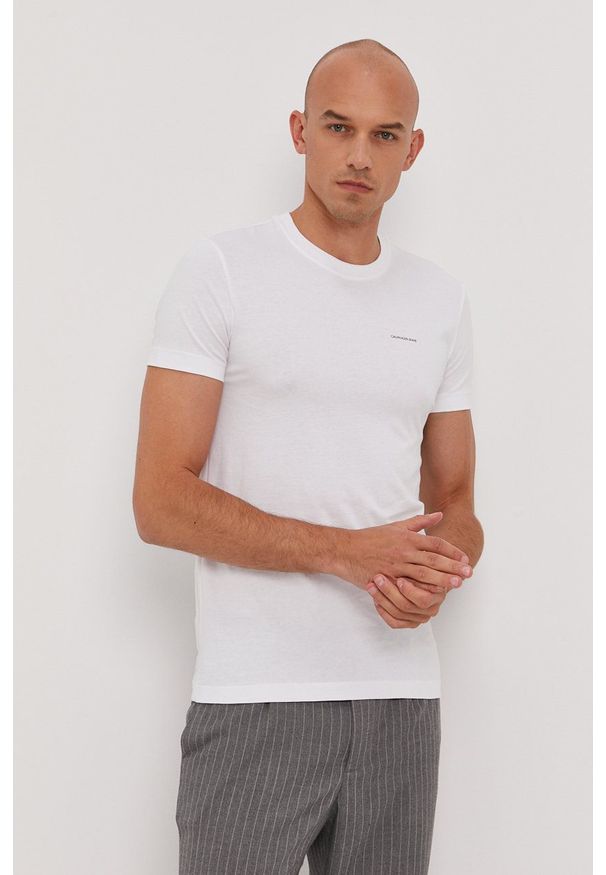 Calvin Klein Jeans - T-shirt (2-pack). Okazja: na co dzień. Kolor: biały. Wzór: nadruk. Styl: casual