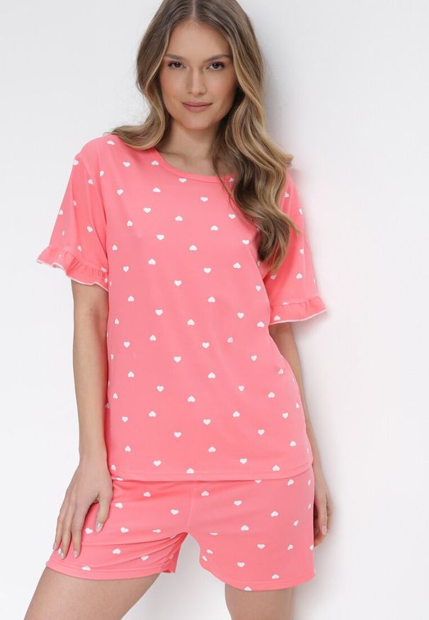 Born2be - Różowy 2-częściowy Komplet Piżamowy z T-shirtem i Szortami Brionne. Kolor: różowy