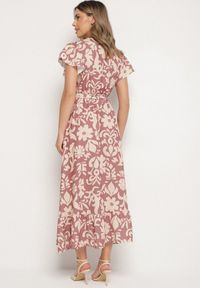 Born2be - Ciemnobeżowa Sukienka o Rozkloszowanym Kroju w Kwiaty Ozdobiona Paskiem Nilatra. Okazja: na co dzień. Kolor: beżowy. Długość rękawa: krótki rękaw. Wzór: kwiaty, aplikacja. Sezon: lato. Typ sukienki: rozkloszowane. Styl: elegancki, casual #7