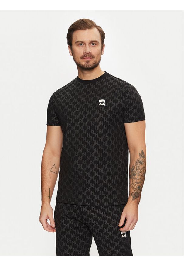 Karl Lagerfeld - KARL LAGERFELD T-Shirt 755096 551251 Czarny Regular Fit. Typ kołnierza: dekolt w karo. Kolor: czarny. Materiał: bawełna