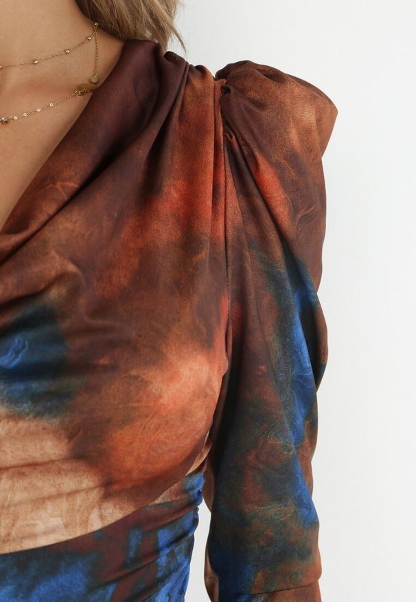 Born2be - Pomarańczowa Sukienka Tie-Dye z Bufiastym Rękawem Haki. Okazja: na co dzień. Kolor: pomarańczowy. Styl: klasyczny, casual, elegancki