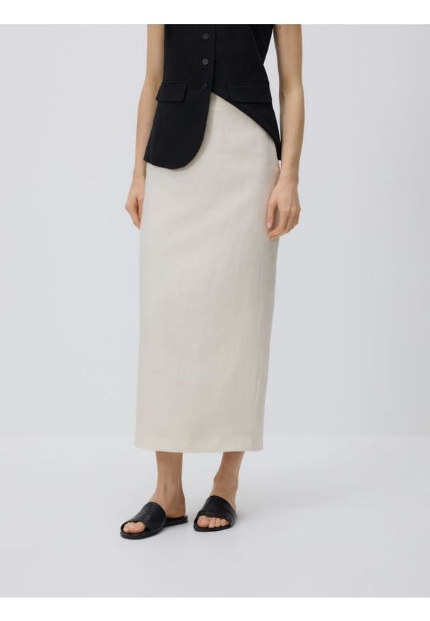 Reserved - Lniana spódnica - złamana biel. Materiał: len