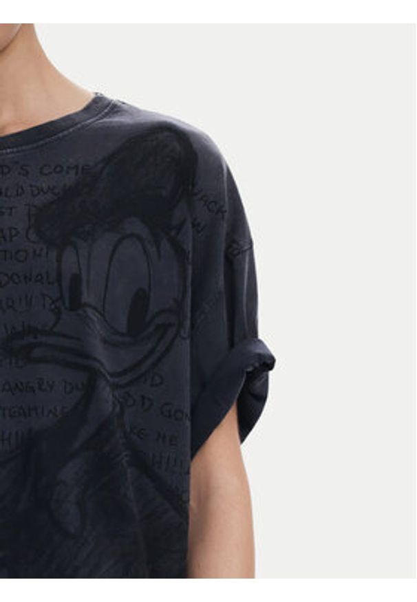 Desigual T-Shirt Donald 25SWTKAH Szary Loose Fit. Kolor: szary. Materiał: bawełna