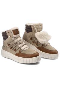 Beżowe Botki Mustang Modne Ocieplane Buty Damskie. Kolor: beżowy. Materiał: syntetyk, materiał, skóra ekologiczna, futro. Szerokość cholewki: normalna. Obcas: na platformie #5