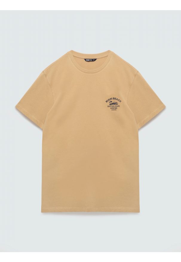 Big-Star - Koszulka męska z nadrukiem na piersi beżowa Forser 801. Okazja: na co dzień. Kolor: beżowy. Materiał: dzianina. Wzór: nadruk. Styl: casual, klasyczny, elegancki