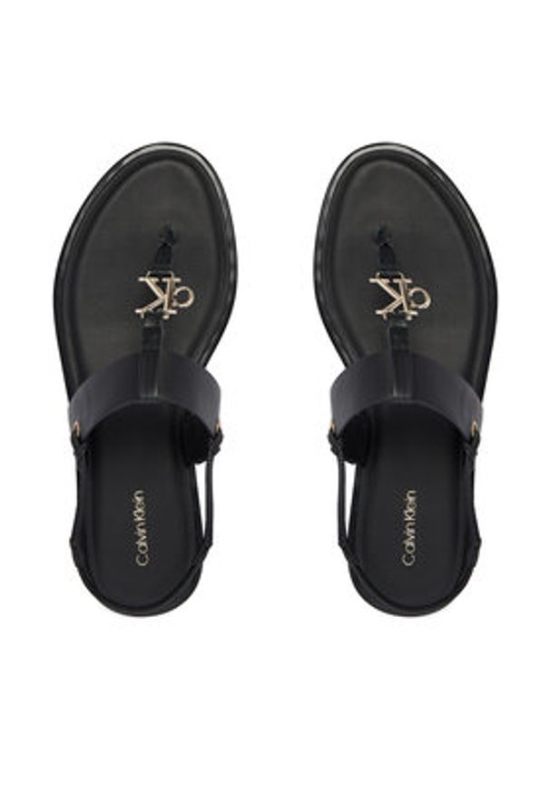 Calvin Klein Sandały Round Flat Sndl Thong Lth Hdw HW0HW02926 Czarny. Kolor: czarny. Materiał: skóra