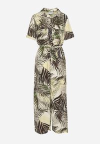 Born2be - Zielony Kombinezon z Gumką w Pasie Zapinany na Guziki z Materiałowym Paskiem Efity. Okazja: na spotkanie biznesowe. Kolor: zielony. Materiał: materiał. Długość rękawa: krótki rękaw. Długość: krótkie. Styl: biznesowy #7