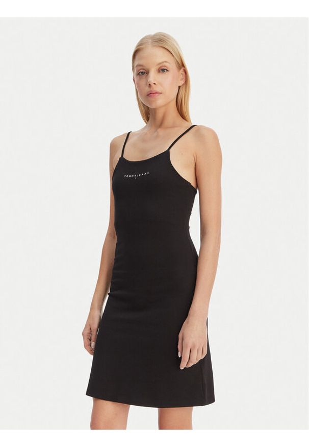 Tommy Jeans Sukienka codzienna Linear DW0DW22338 Czarny Slim Fit. Okazja: na co dzień. Kolor: czarny. Materiał: wiskoza. Typ sukienki: proste. Styl: casual