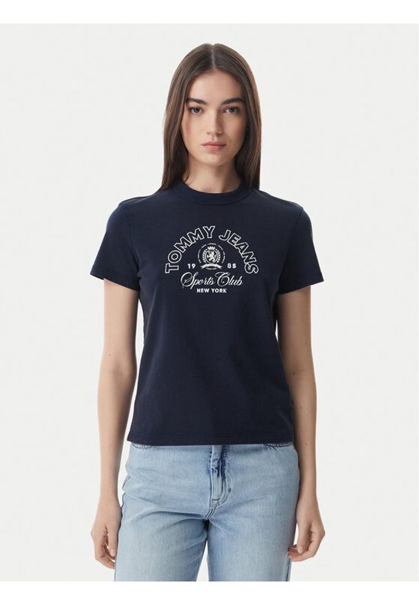 Tommy Jeans T-Shirt Heritage Logo DW0DW22816 Granatowy Regular Fit. Kolor: niebieski. Materiał: bawełna