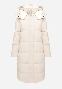 Born2be - Jasnobeżowa Długa Kurtka Pikowana z Odpinanym Kapturem i Kieszeniami Etarose. Okazja: na co dzień, na spacer. Kolor: beżowy. Materiał: jeans. Długość: długie. Styl: casual, elegancki #5