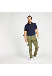 INESIS - Koszulka polo do golfa z krótkim rękawem męska Inesis MW500. Typ kołnierza: polo, golf. Kolor: niebieski. Materiał: bawełna, poliester, materiał. Długość rękawa: krótki rękaw. Długość: krótkie. Wzór: ze splotem. Styl: klasyczny