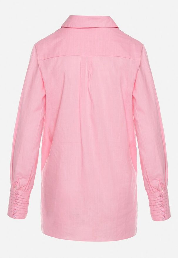 Born2be - Różowa Bawełniana Koszula z Delikatnymi Haftowanymi Wstawkami Leordia. Kolor: różowy. Materiał: bawełna. Wzór: haft