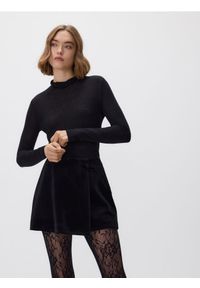 Reserved - Spódnico-szorty z kokardkami - czarny. Kolor: czarny. Materiał: welur, tkanina