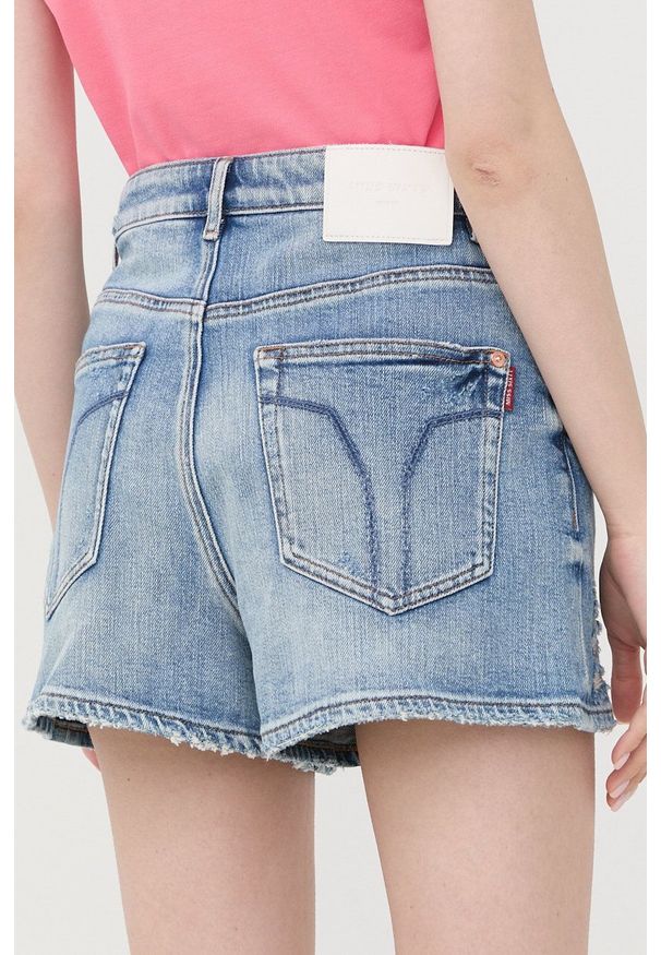 Miss Sixty szorty jeansowe damskie gładkie high waist. Okazja: na co dzień. Stan: podwyższony. Kolor: niebieski. Materiał: jeans. Wzór: gładki. Styl: casual