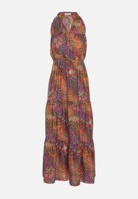 Born2be - Pomarańczowa Taliowana Sukienka w Kwiaty z Gumką w Pasie i Wiązaniem przy Szyi Lusaria. Okazja: na co dzień. Kolor: pomarańczowy. Materiał: skóra. Długość rękawa: bez rękawów. Wzór: kwiaty. Sezon: wiosna, lato. Styl: boho, elegancki, casual #5