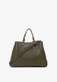 Born2be - Ciemnozielona Dwukomorowa Torebka Typu Shopper Ozdobiona Metalicznymi Aplikacjami Adorrive. Kolor: zielony. Wzór: aplikacja. Dodatki: z aplikacjami. Styl: elegancki #3