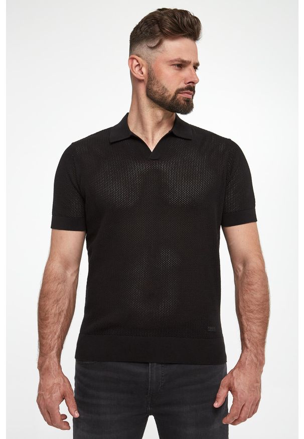 Karl Lagerfeld - Polo męskie z dzianiny ażurowej KARL LAGERFELD. Typ kołnierza: polo. Materiał: dzianina. Wzór: ażurowy