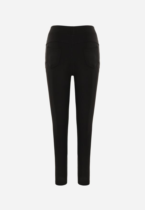 Renee - Czarne Spodnie o Fasonie Skinny z Gumką w Pasie i Kieszeniami Rizeena. Okazja: na co dzień. Kolor: czarny. Styl: casual, elegancki