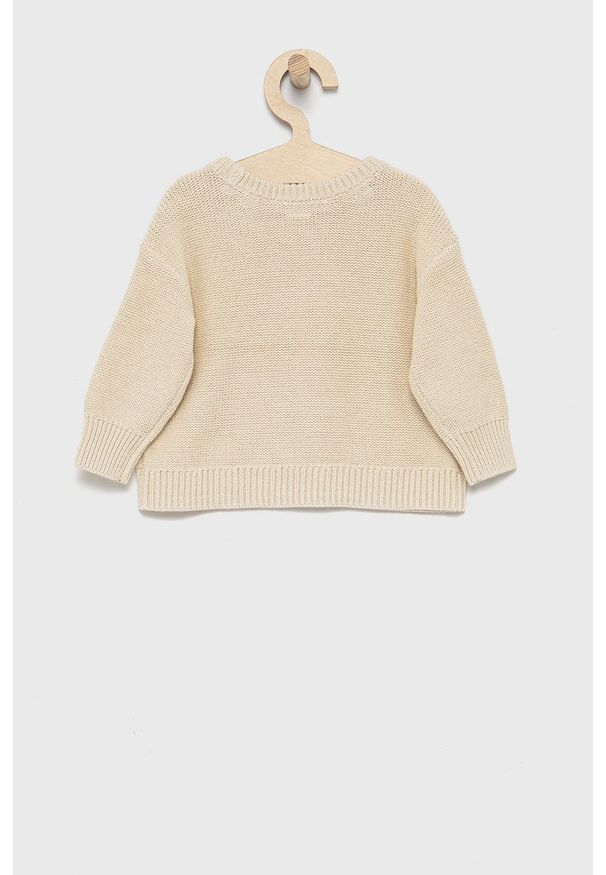 GAP Sweter bawełniany dziecięcy kolor kremowy. Kolor: beżowy. Materiał: bawełna. Wzór: ze splotem