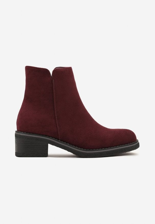 Born2be - Bordowe Klasyczne Botki z Ociepleniem Rearielis. Okazja: na co dzień. Kolor: czerwony. Materiał: jeans. Obcas: na obcasie. Styl: klasyczny. Wysokość obcasa: średni