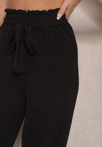 Renee - Czarne Spodnie z Wiskozą o Szerokim Kroju High Waist z Wiązaniem Ivelwia. Stan: podwyższony. Kolor: czarny. Materiał: wiskoza. Sezon: lato #3