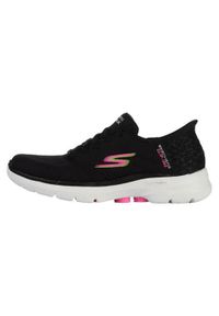 skechers - Buty do chodzenia damskie Skechers Go Walk 6 Vivid Id Slip Ins. Kolor: czarny. Materiał: syntetyk, materiał. Szerokość cholewki: normalna. Sport: turystyka piesza