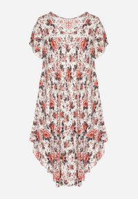 Born2be - Czerwona Sukienka Bawełniana z Asymetrycznym Dołem w Kwiatki Nativienne. Kolor: czerwony. Materiał: bawełna. Długość rękawa: krótki rękaw. Wzór: kwiaty. Sezon: lato. Typ sukienki: asymetryczne. Styl: elegancki #4