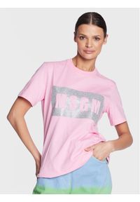 MSGM T-Shirt 3441MDM520G 237002 Różowy Regular Fit. Kolor: różowy. Materiał: bawełna
