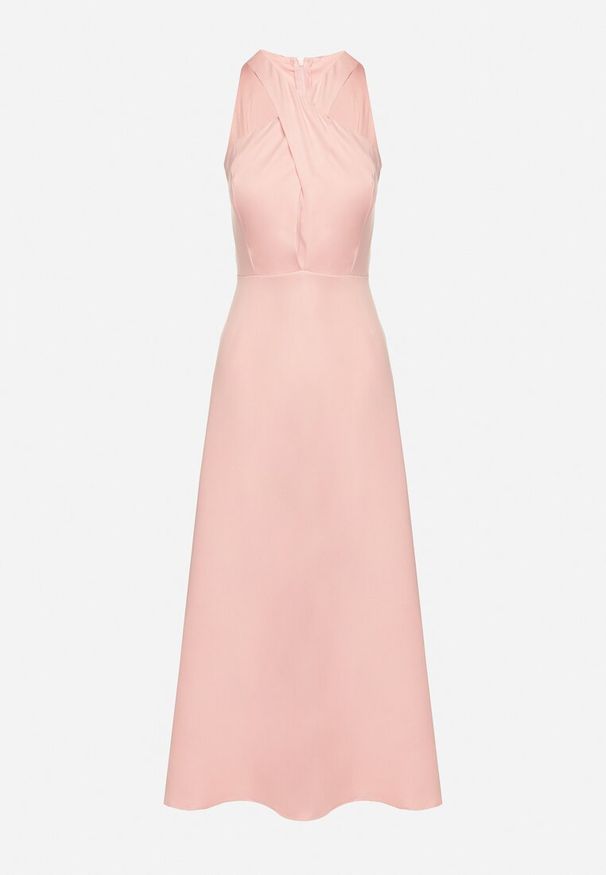 Born2be - Różowa Rozkloszowana Sukienka z Wiskozą i Dekoltem Typu Halter Dolienna. Typ kołnierza: dekolt halter. Kolor: różowy. Materiał: wiskoza. Typ sukienki: rozkloszowane. Styl: elegancki