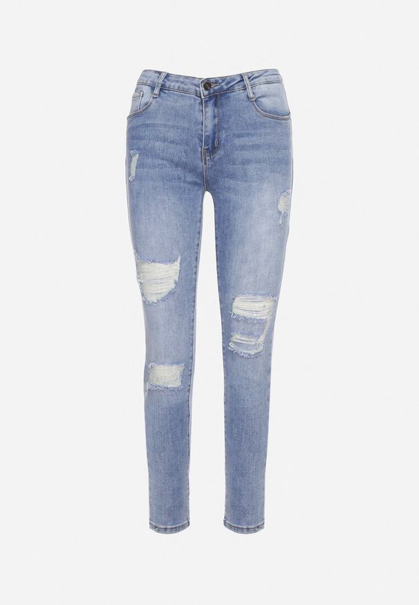 Born2be - Niebieskie Jeansy Skinny z Dziurami i Efektem Push Up Glyidra. Kolor: niebieski